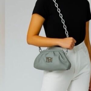 Badgley Mischka Grey Vegan Wrapped Frame Shoulder/Clutch Purse NWT Ret $129